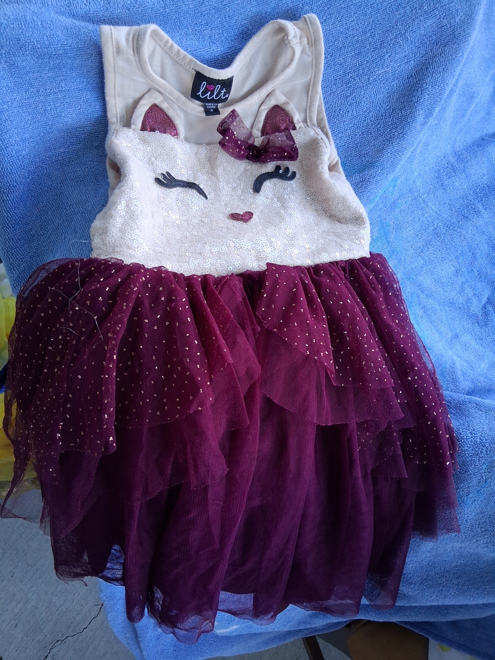 lilt Cream & Burgundy Sequin Unicorn Tulle Dress